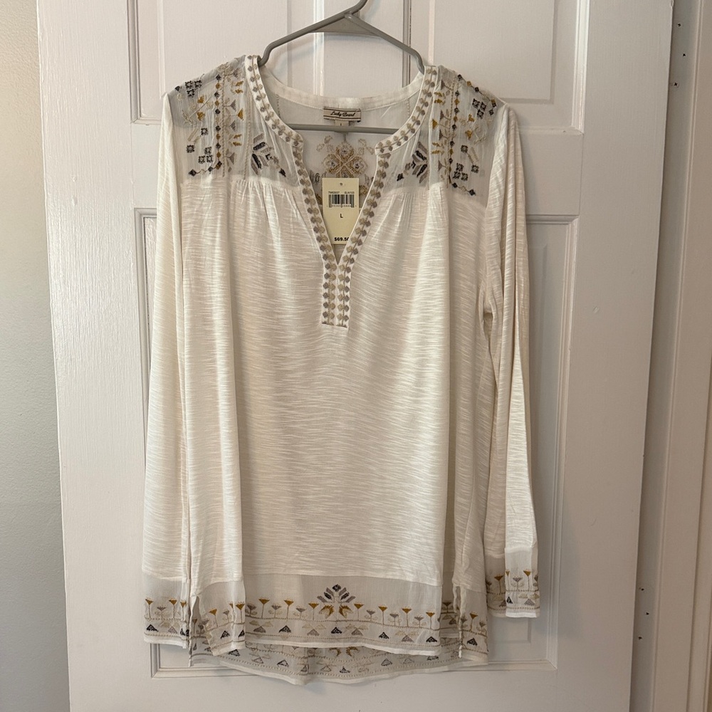 Lucky Brand Ivory Embroidered Long-Sleeve Tunic